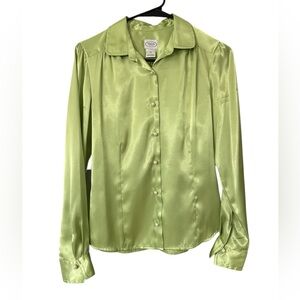 Talbots Kids Girls Satin Blouse Size 16 Green Pearl Button Classic Dressy Top
